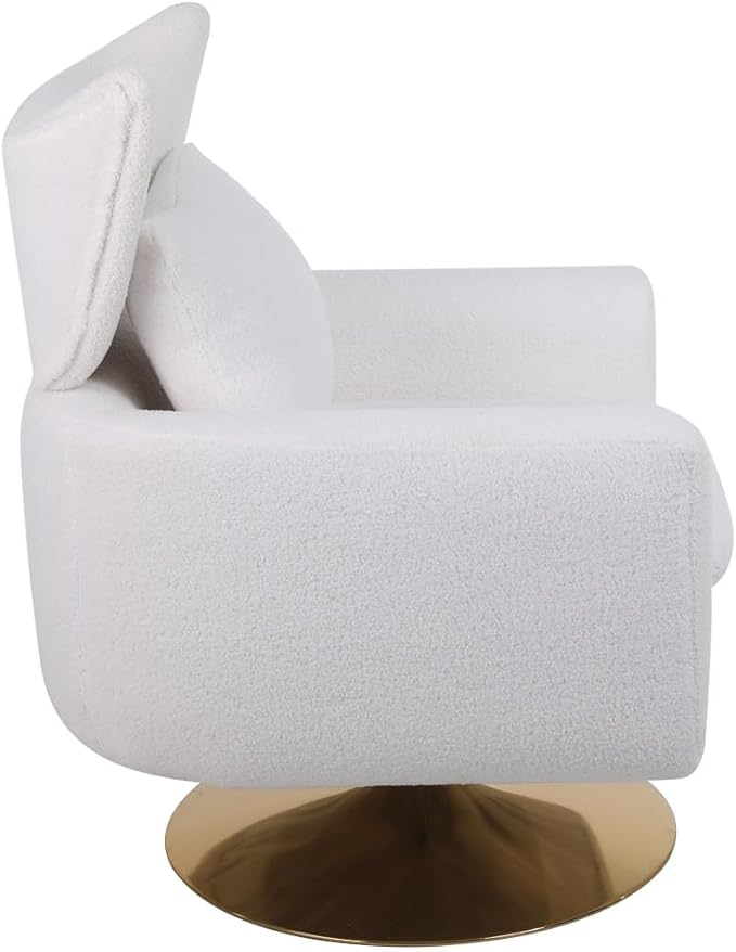 Swivel Accent Chairs for Living Room Mid Century Modern Accent Chair with Arms Comfy Side Chairs for Living Room with Gold Base &amp Lumbar Pillow Upholstered Armchair with Wingback (White)
