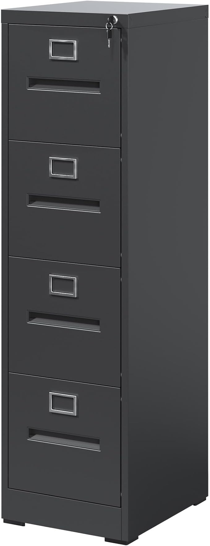 4 Drawer File Cabinet with Lock Metal Vertical File Cabinet Office Home A4 Legal/Letter Size Narrow File Cabinet LockedAssembly RequiredBlack