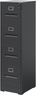 4 Drawer File Cabinet with Lock Metal Vertical File Cabinet Office Home A4 Legal/Letter Size Narrow File Cabinet LockedAssembly RequiredBlack
