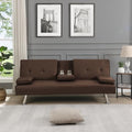 Convertible Folding Futon Sofa Bed with Metal Legs &amp 2 Cupholders Modern New Upholstered Couch Loveseat Sleeper Folding Couches Bed Removable Armrests for Small Spaces (Brown)
