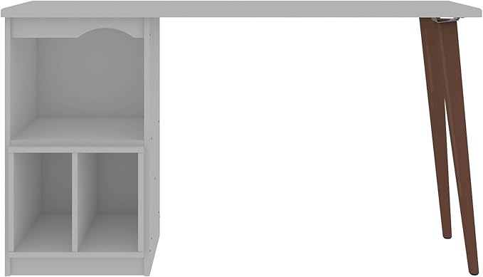 Manhattan Comfort Hampton Mid Century Modern Home Office Desk Table with 3 Cubby Spaces 53.54 White