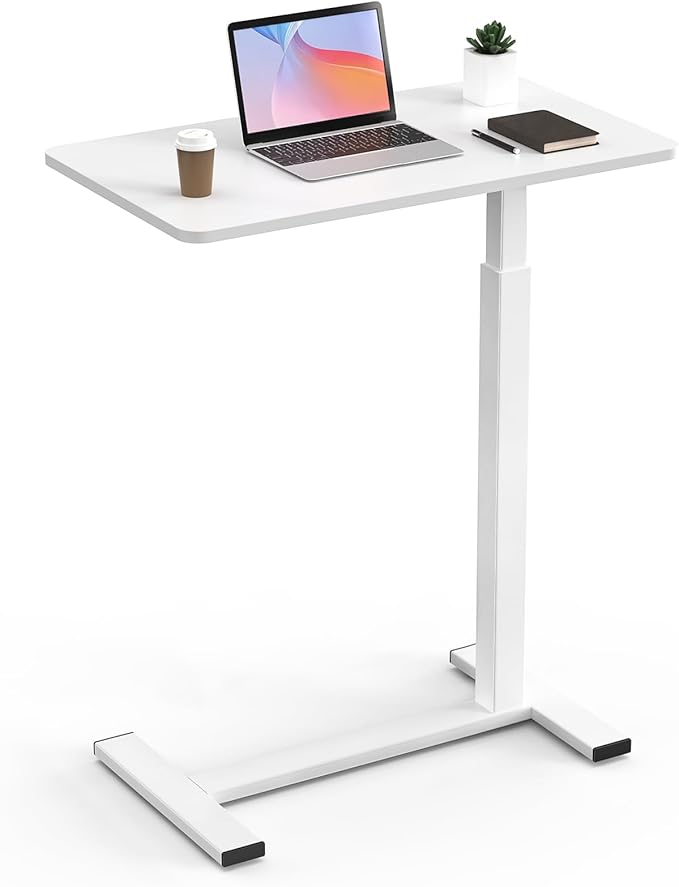 NEWBULIG Overbed Table with Wheels Adjustable Height Bedside Hospital &amp Home Use Rolling Laptop Desk Mobile Standing Table for Medical &amp Home Office White