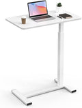 NEWBULIG Overbed Table with Wheels Adjustable Height Bedside Hospital &amp Home Use Rolling Laptop Desk Mobile Standing Table for Medical &amp Home Office White
