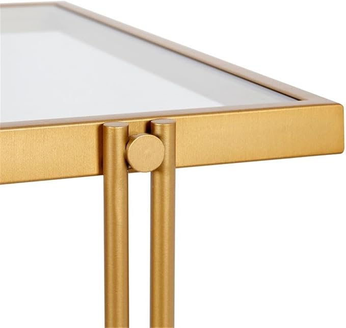 Pemberly Row Contemporary 48 Home Office Desk Brass Finish Metal Frame Tempered Glass Top Streamlined Modern Style Open Lower Space Ideal for Home Office Game Room or Vanity Area