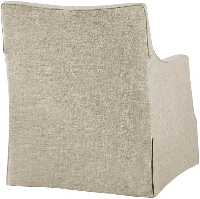 Martha Stewart London Swivel Chair - Solid Wood &amp Plywood Skirted Metal Base Accent Armchair Lumbar Pillow -Modern Classic Family Room Sofa Furniture Bedroom Lounge 28X31.5X35.25 Beige Mult