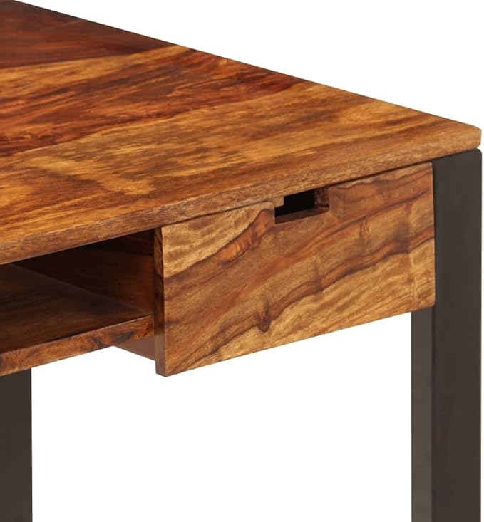 DeskHome Office Desk Spacious Desktop Writing Study Desk Laptop Desk for BedroomWorkstation 43.3x21.7x30.7 Solid Sheesham Wood and Steel