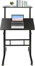 Mobile Standing Desk Adjustable Workstation with Wheels Portable Laptop Cart for Standing or Sitting (Black)