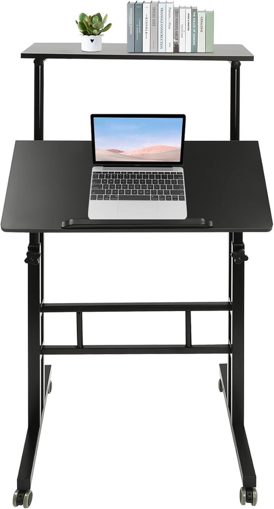 Mobile Standing Desk Adjustable Workstation with Wheels Portable Laptop Cart for Standing or Sitting (Black)