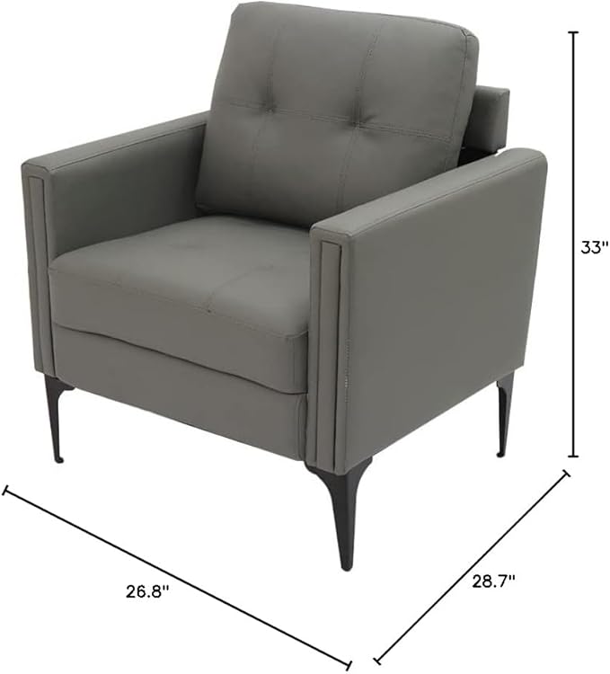 AC Pacific Jeff Faux Leather Modern Accent Chair for Living Room Bedroom or Home Office Contemporary Design PU Fabric Upholstered Lounge Armchair Gray