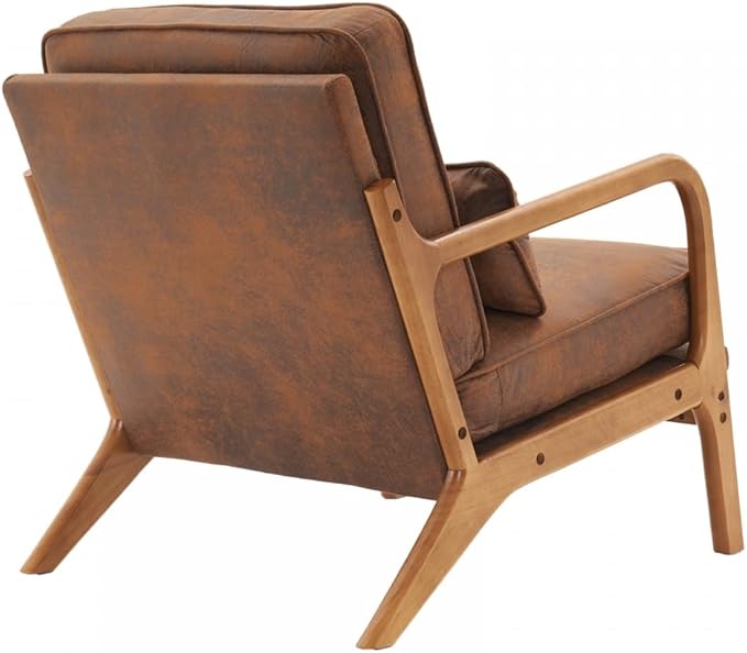 Mid-Century Accent Chair with Lumbar PillowUpholstered Lounge Chair with Padded Back and Seat CushionReading Chair with Oak ArmrestSingle Sofa Chair with Wood Frame for BedroomLiving RoomOffice