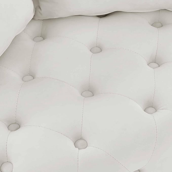 Velvet Upholstered Swivel Chair for Living Room with Button Tufted Design and Movable Wheels Including 3 Pillows Beige