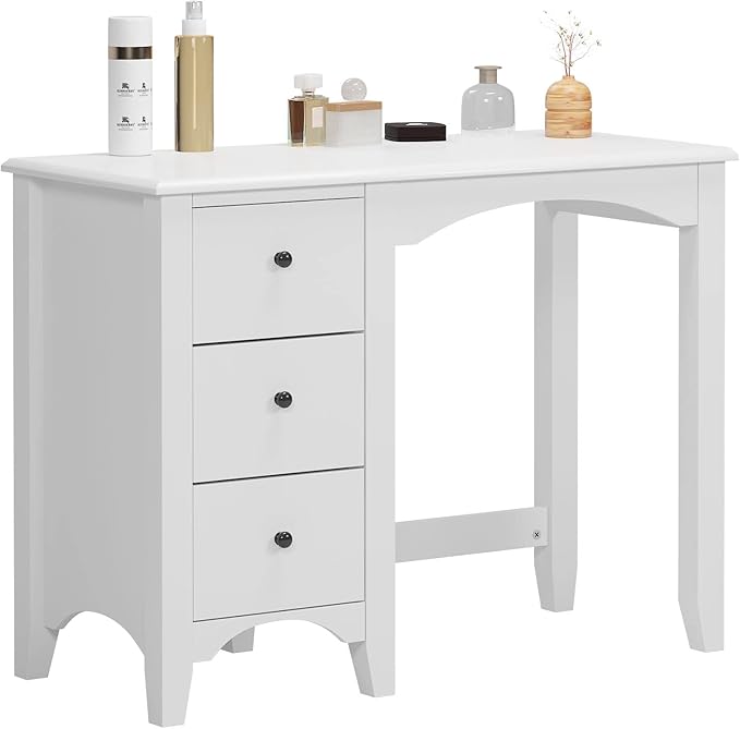 sogesfurniture 37.4inches Makeup Vanity Table with Drawers Computer Desk Writing Study Desk for Home Office Dressing Table White