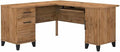 Pemberly Row 60W L Shaped Desk with Storage Engineered Wood Fresh Walnut Finish Adjustable Shelves File Drawer Keyboard Tray Home Office Corner Desk for Computer and Supplies Organization