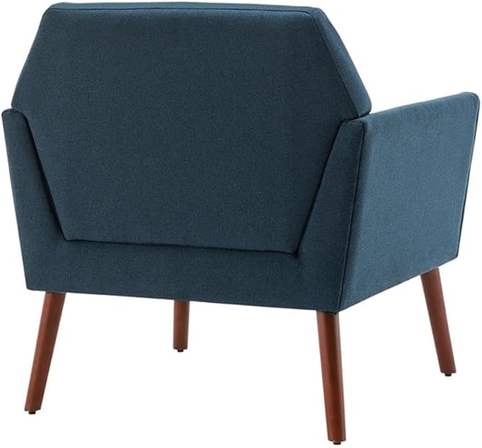 Pemberly Row Accent Chair Blue Polyester Fabric Solid Wood Legs with Espresso Finish 30 x 27.25 x 31.5 in. Button-Tufted Mid-Century Modern Design Living Room or Lounge Chair