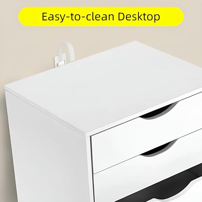 TUSY 7 Drawer Storage Organizer on Wheels Mobile File Cabinet with Locking Casters Tall Chest of Drawers for Home Office White Rolling Storage Drawers for Office Supplies