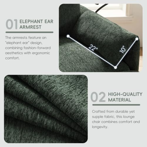 Oversized Accent Sofa Chair with Ottoman Chaise Lounge Chair with USB Charger Phone Holder Side Pockets Chenille Reading Armchair for Living Room Bedroom Home Theater(Olive Green)