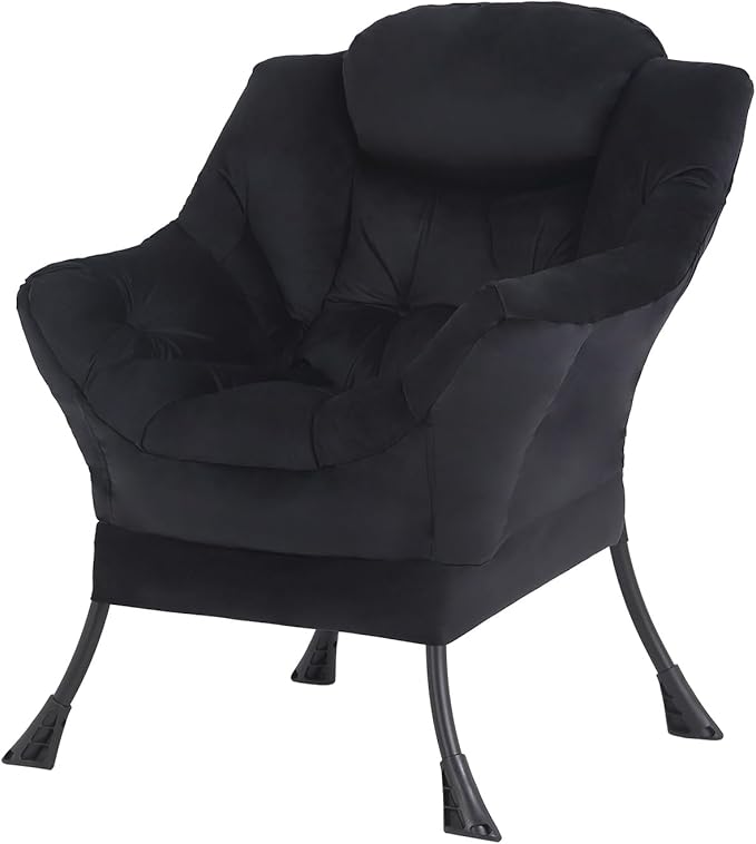 Tiita Lazy Chair Black Modern Large Accent Armchair Comfy Leisure Sofa Reading Chair for Bedroom Living Room Dorm Rooms Garden and Courtyard Black