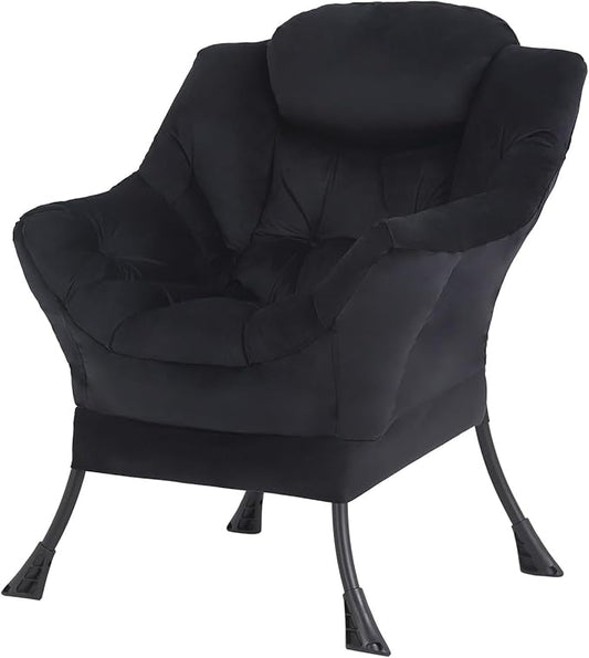 Tiita Lazy Chair Black Modern Large Accent Armchair Comfy Leisure Sofa Reading Chair for Bedroom Living Room Dorm Rooms Garden and Courtyard Black
