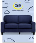 Pemberly Row 61 Track Arm Loveseat Sofa Navy Blue Polyester Upholstery Removable Covers Compact Space-Saving Design Solid Wood Frame Modern Style for Apartments Home Office or Living Room Use