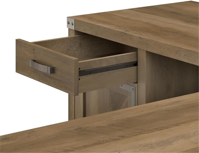 Bush Furniture Knoxville 60W L Shaped Desk with Drawer and Storage Cabinet in Reclaimed Pine Corner Computer Table for Home Office