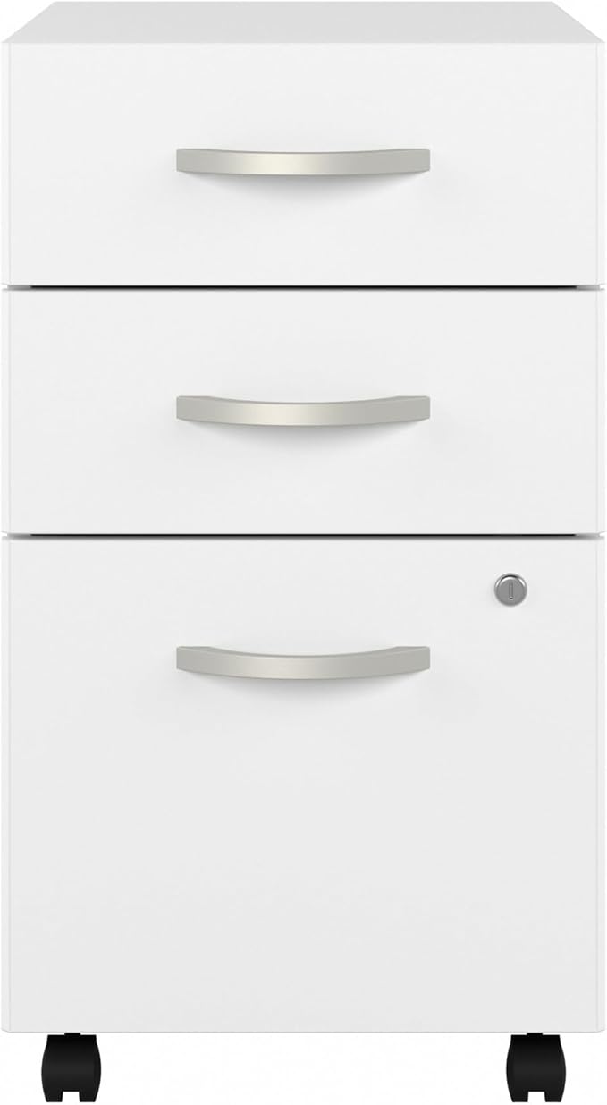 Bush Business Furniture Studio C 3 Drawer Mobile File Cabinet in White | Assembled Office Storage Unit for Home or Commercial Spaces