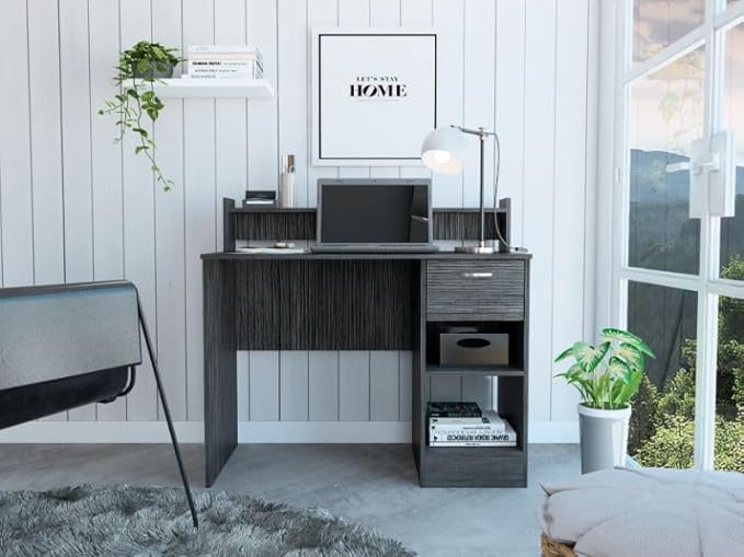 2-Shelf 1-Drawer Writing Work Study Desk Computer Desk Smokey Oak for Home Office Living Room