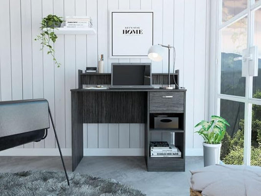 2-Shelf 1-Drawer Writing Work Study Desk Computer Desk Smokey Oak for Home Office Living Room