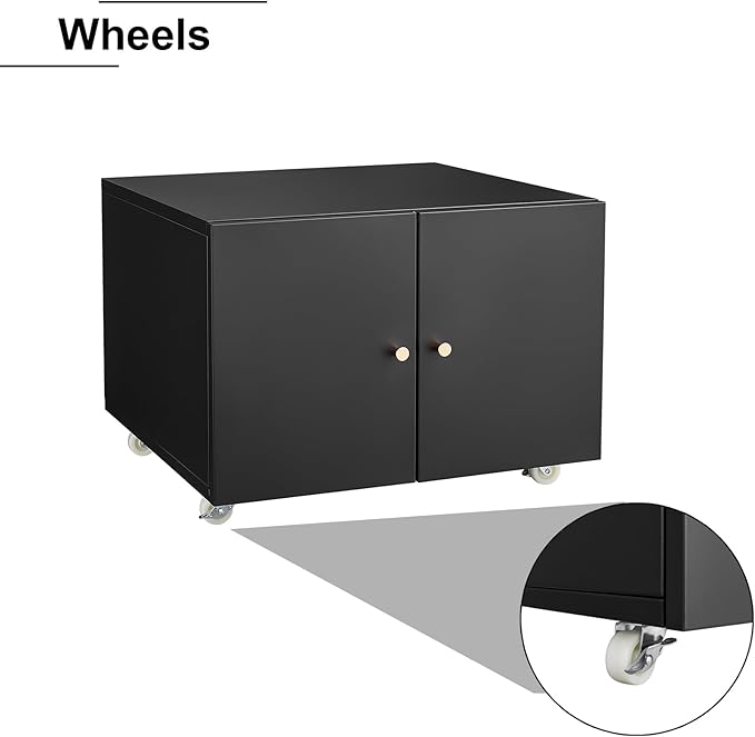 2-Door Lateral File Cabinet Mobile Filing Under Desk Storage Organizer with Wheels Printer Stand &amp Shelves for Small Spaces Home Office Organization Black