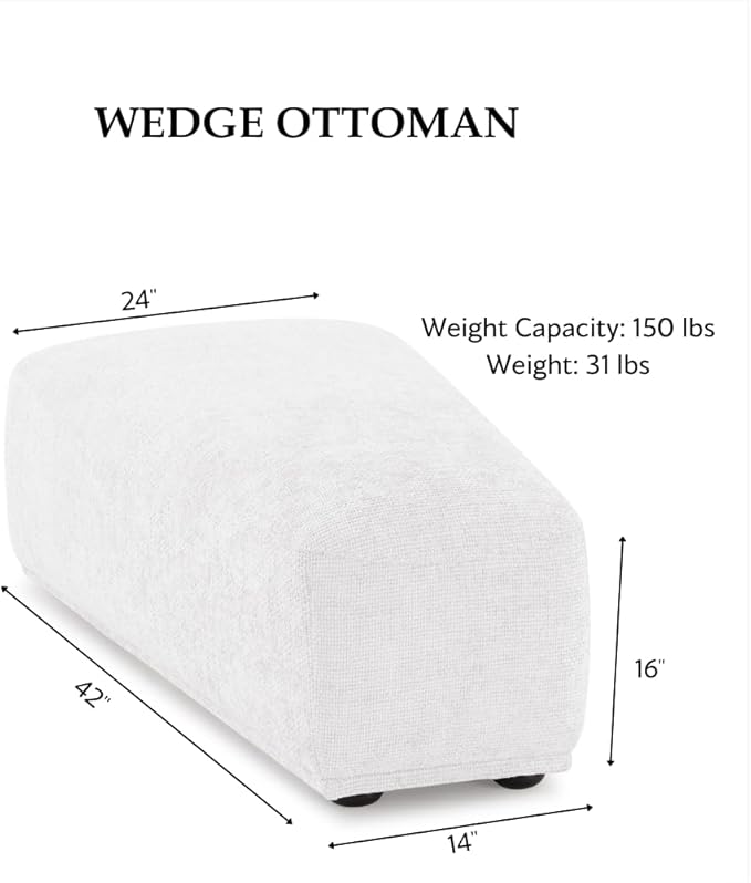 Furniture of America Tatiana Modern Chenille Modular Wedge Ottoman for Living Room Office Free-Combined FSC &amp Oeko TEX Certified White