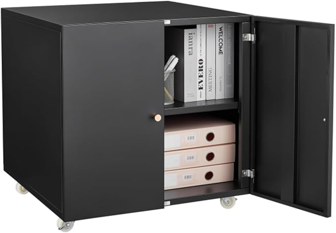 Mobile Printer Stand with Storage 17.7 Height Under-Desk Rolling File Cabinet with Locking Wheels &amp Adjustable Shelf Small Office Cart for Home