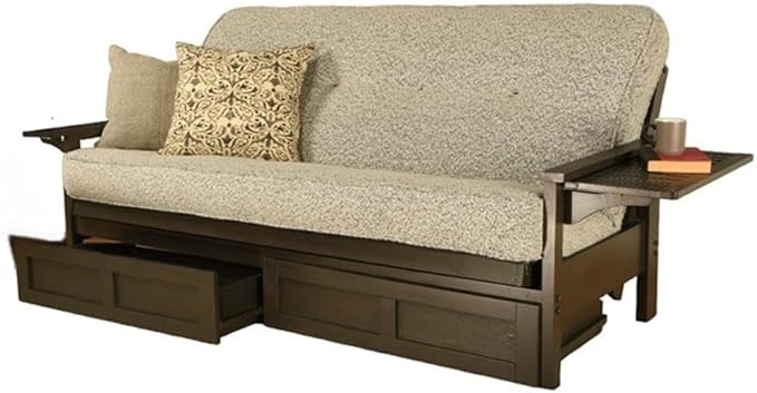 Kodiak Furniture Alamosa Full Size Futon Frame with Storage Drawers - Wood Sofa Sleeper Frame with Mattress Included in Canton Gray Color