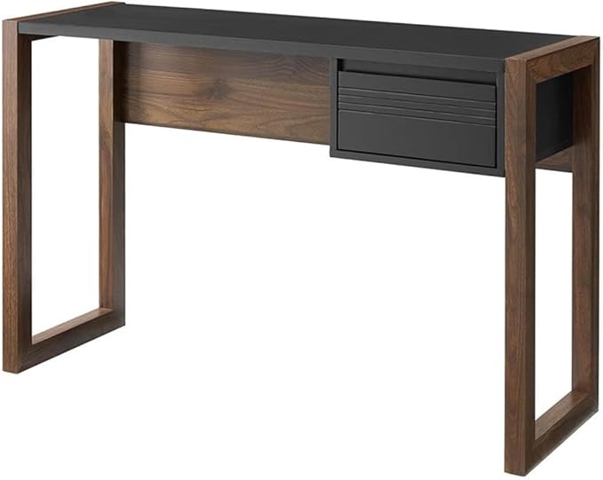 Walker Edison Fluted Small Computer Laptop Writing Vanity Desk with Drawers 46 Inch Black and Walnut