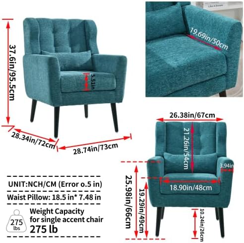 Bellemave Modern Accent ChairChenille Fabric Reading Living Room Side ChairSingle Sofa with Wood Legs Armchair for Living Room Bedroom(Teal)