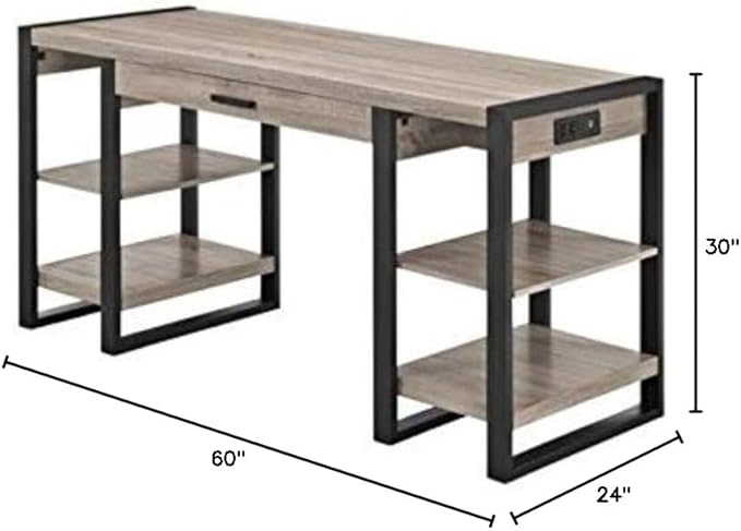 Scranton &amp Co 60 Work from Home Office Laptop Computer Desk with Storage in Driftwood and Black