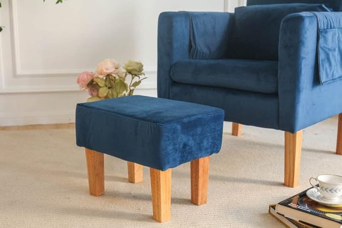 TAKUKA Modern Accent Chair with Ottoman SetComfy Velvet Fabric Armchair with Footrest Upholstered Chair with Side Pocket Soft Reading Lounge Chair for Living RoomBedroomOffice (Velvet Blue)