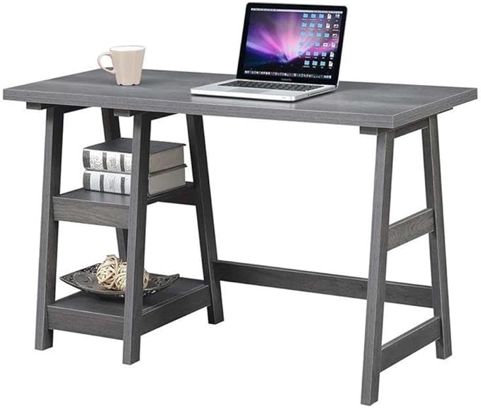 Convenience Concepts Designs2Go Trestle Desk 47 - Modern Desk or Vanity with Shelves for Office Dorm Living Room Charcoal Gray