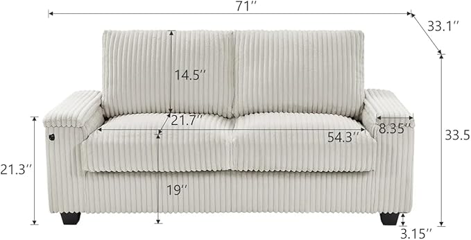 Sheng &amp Far Corduroy Loveseat Sofa Set with Storage Armrests and USB Charging Port 71 Wide Begie