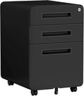 Mobile File Cabinets Mobile Filing Cabinet 3 Drawer Modern Black for Home Office(Black)