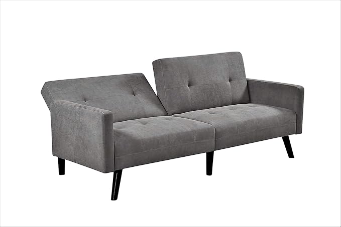 Hasano 79 Sleeper Sofa Bed - Reclining Convertible to Full Bed - Tufted Linen Upholstery Wooden Legs - Space-Saving Sofa Bed(79 L x 33 W x 33 H) Grey