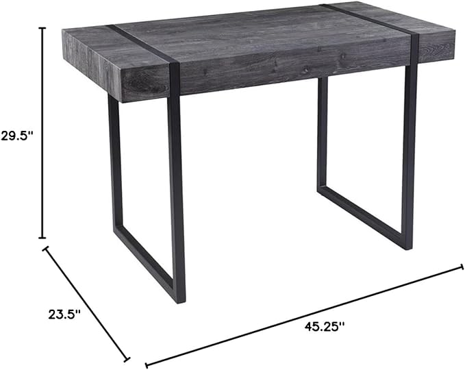 Pemberly Row Contemporary Small Space Writing Desk 45 in Wide Engineered Wood and Metal Black Oak Finish Multipurpose Modern Desk for Home Office Living Room or Dining Room Use