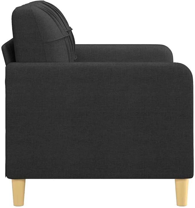 vidaXL Modern 2-Seater Sofa in Black Fabric with Comfortable Padded Seats and Metal Frame for Living Room or Office