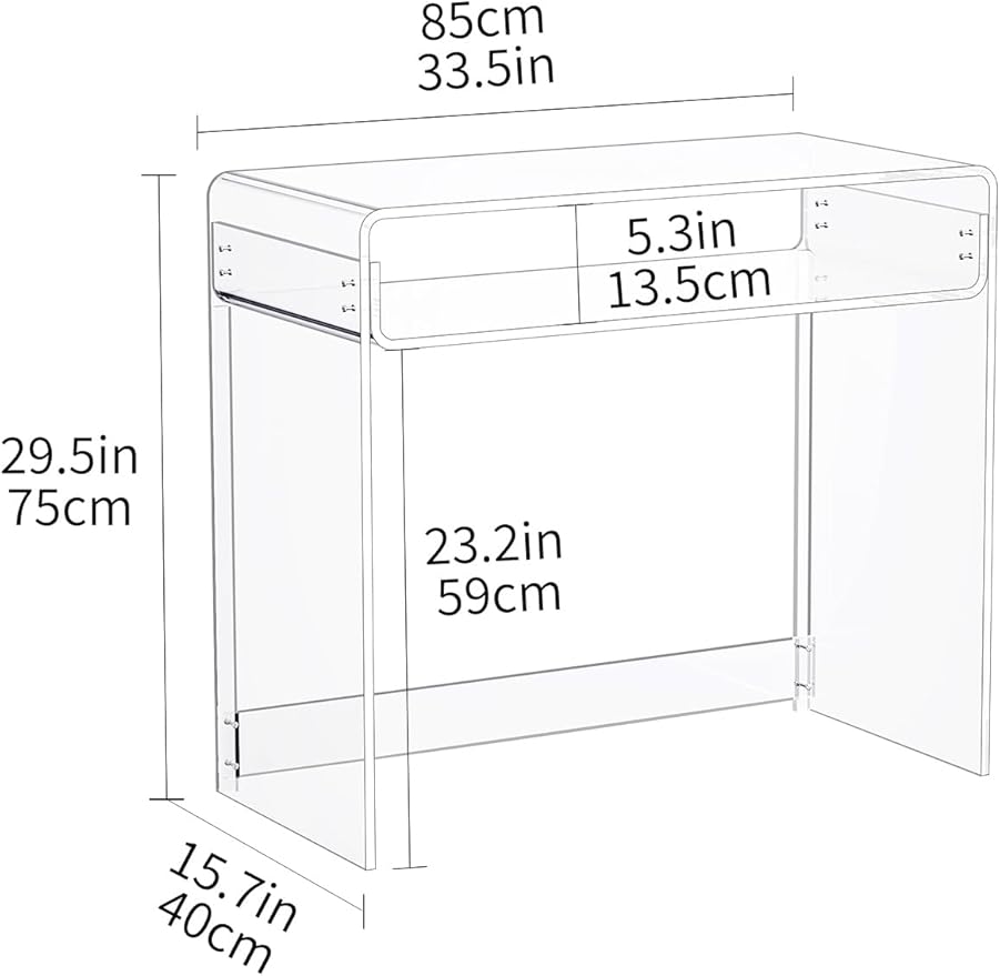 Acrylic Desk Laptop Study Table Home Office Console Table Entrance Tables 33.5'' x 15.7'' x 29.5'' (Clear)