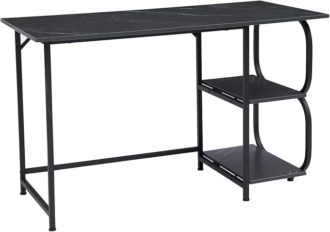 Anivia Gaming Computer Desk Small Home Office Desk with 2 Storage Shelves 47 Writing Desks Industrial Simple Style Wood Table Metal Frame for PC Laptop Notebook（Black） (47-B)