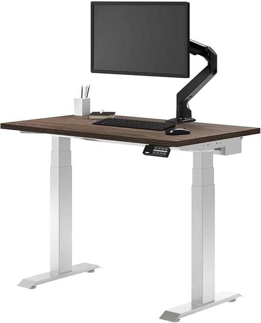 Desky Dual Mini Sit Stand 32 x 20 in Compact Desk with Dual Motors 3-Stage Height Range 4 Memory Presets – One-Piece Top for Home Office Natural Walnut