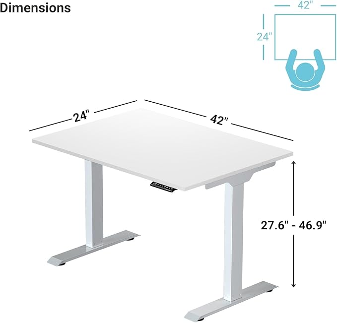 Progressive Desk Stand Up Electric Standing Desk Compact Home Office Table Black Frame and Warm White MDF Tabletop Prime Ryzer 42 x 24