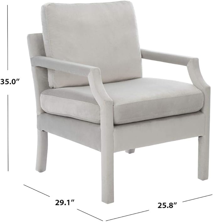 Safavieh Home Genoa Mid-Century Light Grey Velvet Upholstered Arm Chair