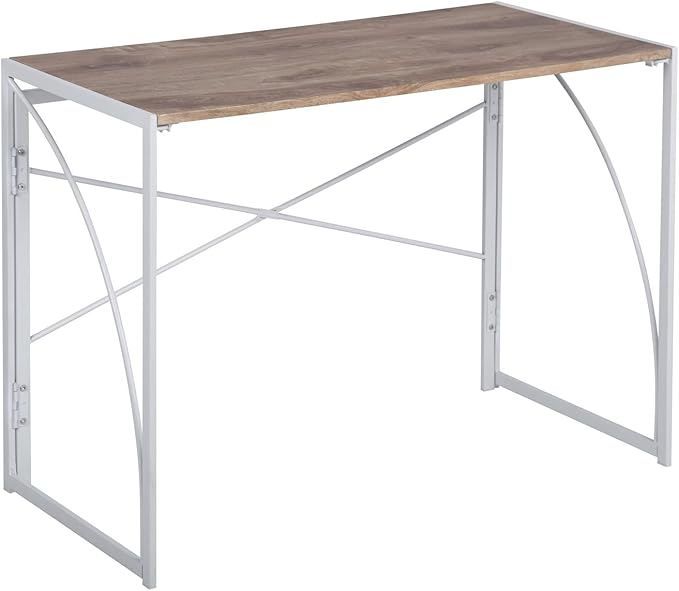 Homy Casa 39.4 Inch Foldable Laptop Desk Space-Saving Computer Table with No Assembly Required Sturdy Metal Frame Minimalist Design for Home Office Study or Small Spaces Oak &amp White