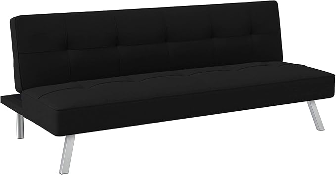 Serta® Rane 66.1 Convertible Futon Sofa Short Twin Size Modern Transitional Tufted Back and Seat Cushion Dream Coil® Comfort Fingerguard® Pinch Point Protection Woven Fabric Black