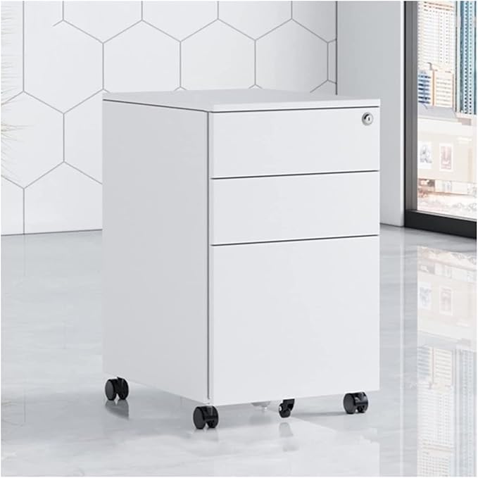 Floor Standing File Cabinet Movable Cabinet Three Drawers Steel Movable Push Cabinet Lockable Storage Cabinet (Grey)
