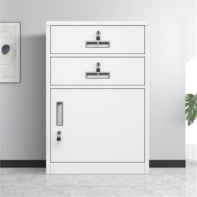 File Cabinet with Lock Metal Under Desk Storage Under Desk File Cabinet with 4 Drawers Large Capacity Filing Cabinets Under Desk Printer Stand for Home Office(White)